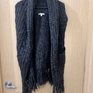CAbi Dark Grey Vest with Fringe Detail